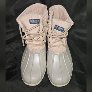 Sperry Kids Pale Pink Quilted & Light Gray Duck Boots